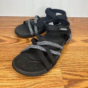 Duinn Black Women’s Hiking Sandal with Braided Straps and Hook & Loop Closure